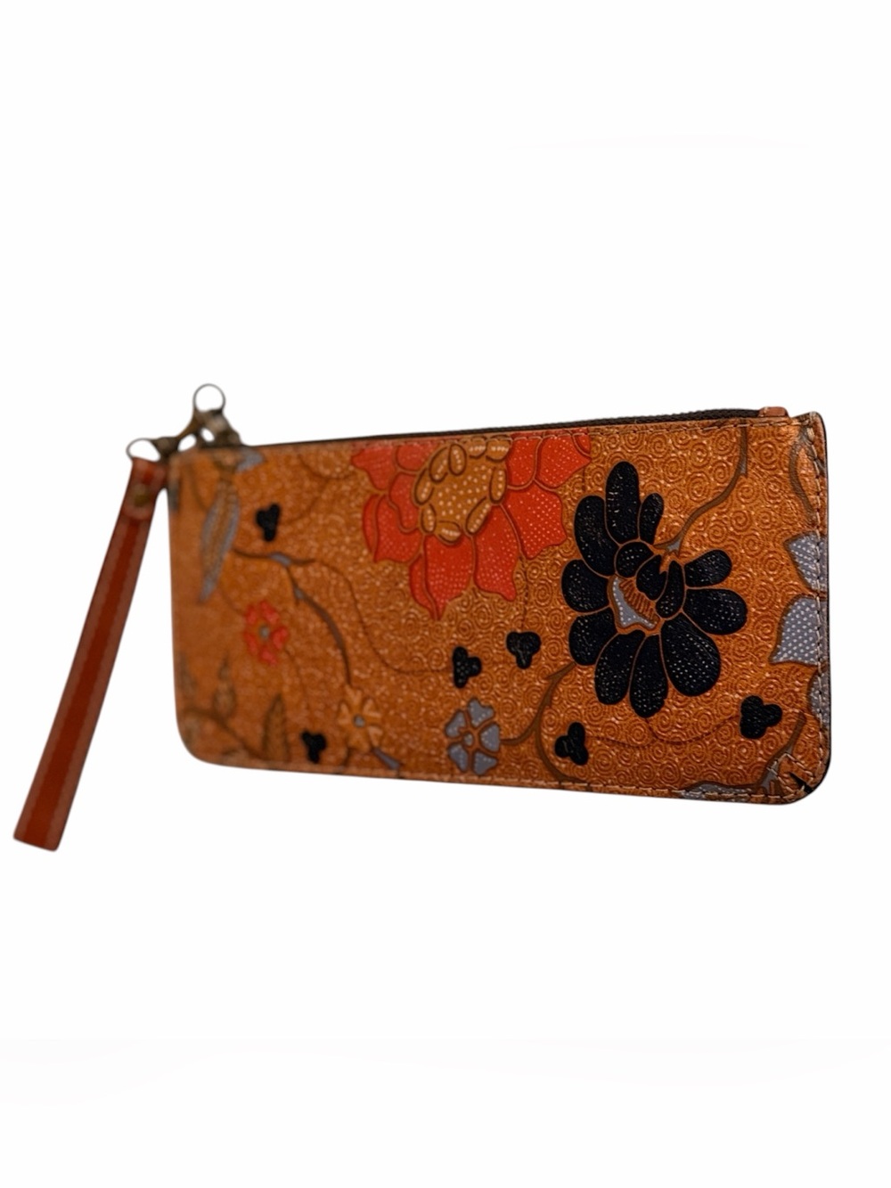 Patricia Nash Blue/Orange Floral Leather Wristlet Clutch